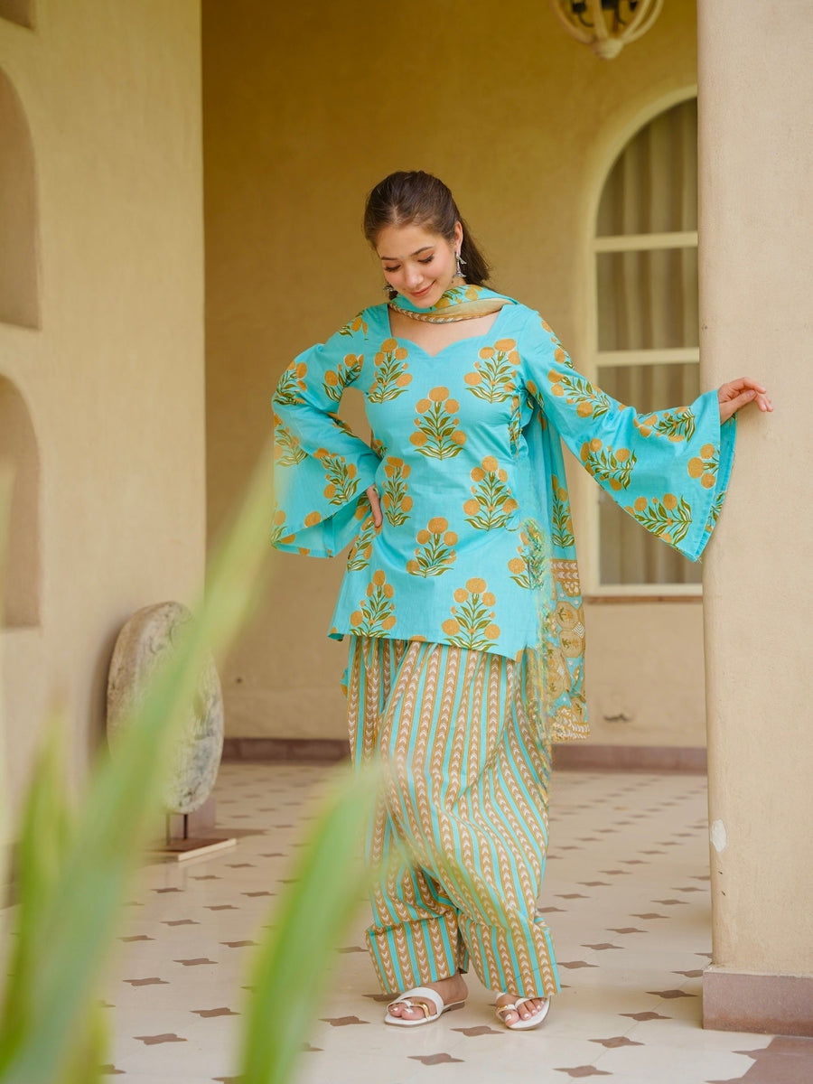 Premium Pure Cambric Cotton Digital Printed Kurta Farshi Pant Suit Set