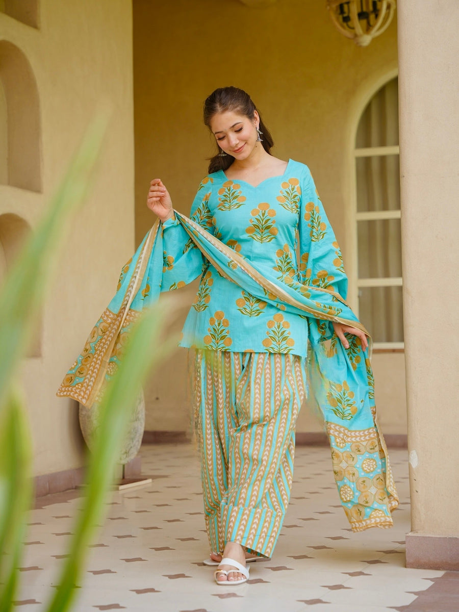 Premium Pure Cambric Cotton Digital Printed Kurta Farshi Pant Suit Set