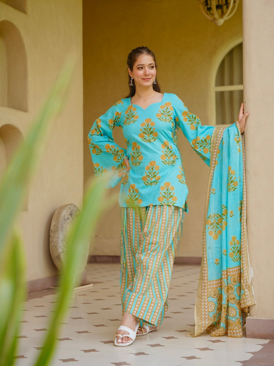 Premium Pure Cambric Cotton Digital Printed Kurta Farshi Pant Suit Set