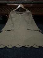 Pure Cotton Slub Scallop Cutwork Co-Ord Set (Tunic Top with Flared Palazzo Pants)