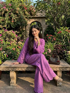 Pure Cotton Slub Scallop Cutwork Co-Ord Set (Tunic Top with Flared Palazzo Pants)