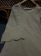 Pure Cotton Slub Scallop Cutwork Co-Ord Set (Tunic Top with Flared Palazzo Pants)