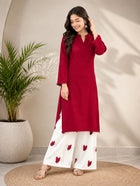 Rich Maroon Pure Cotton Embroidered Casual Kurti
