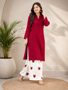 Rich Maroon Pure Cotton Embroidered Casual Kurti