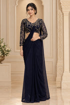 Navy Blue Pure Imported Lycra Silk Ready to Wear Saree