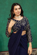 Navy Blue Pure Imported Lycra Silk Ready to Wear Saree