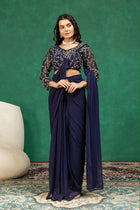 Navy Blue Pure Imported Lycra Silk Ready to Wear Saree