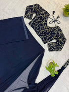 Navy Blue Pure Imported Lycra Silk Ready to Wear Saree