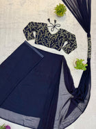 Navy Blue Pure Imported Lycra Silk Ready to Wear Saree
