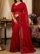 Party Wear Tulip Fandy Satin Saree with Heavy Beads & Sequins Work