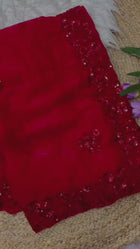 Party Wear Tulip Fandy Satin Saree with Heavy Beads & Sequins Work